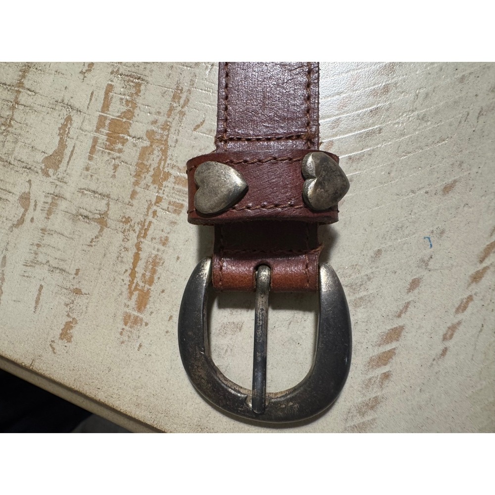 Vintage Brown Genuine Leather Heart Studded Western Belt  Solid SS 97739 M